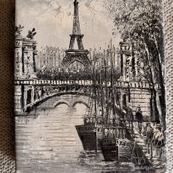 Hand painted textured canvas print of Eiffel Tower in Paris 12”