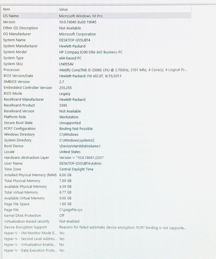 HP COMPAQ ELITE ALL IN ONE Core i5 8GB RAM 128GB SSD