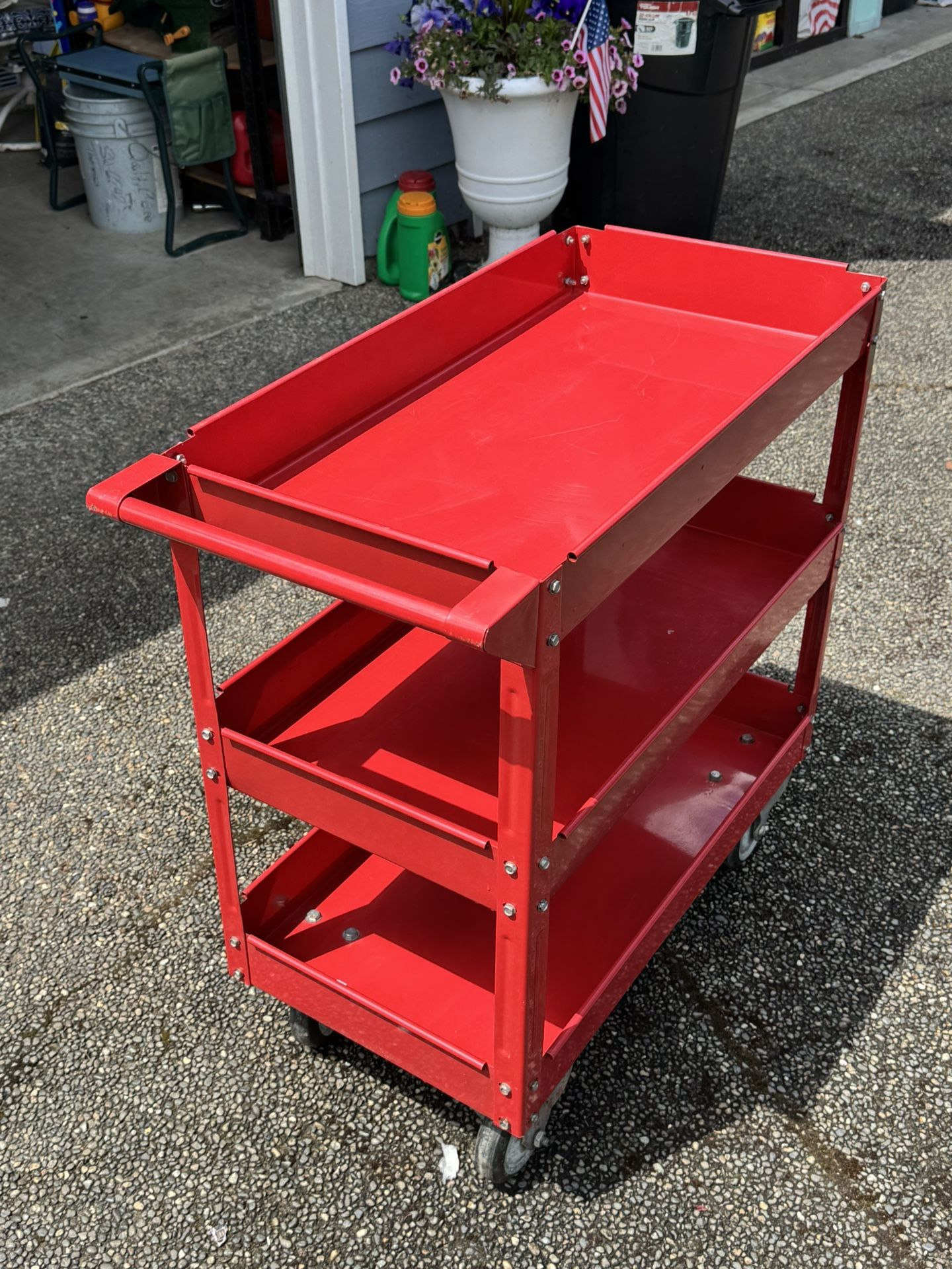 Shop Work Cart 3 Shelf Push Service Cart On Swivel Wheels