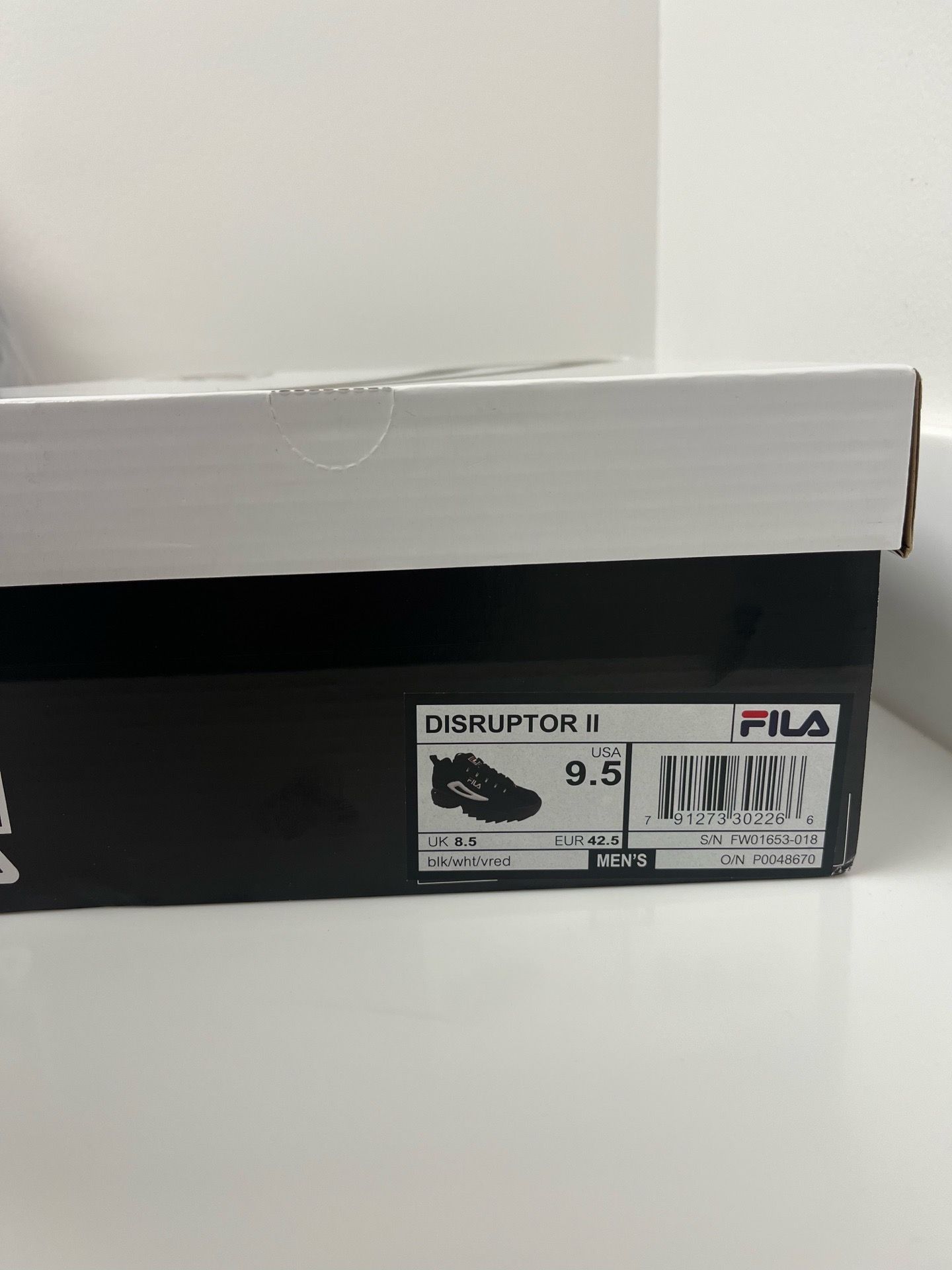 FILA DISRUPTOR II MENS SNEAKER ๐ BLACK/WHITE/RED SHOE