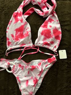 Pink and white tie-dye bikini