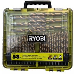 NEW, RYOBI Titanium Coated Drill Bit Set (58-Piece) With Carrying Case (A975801)