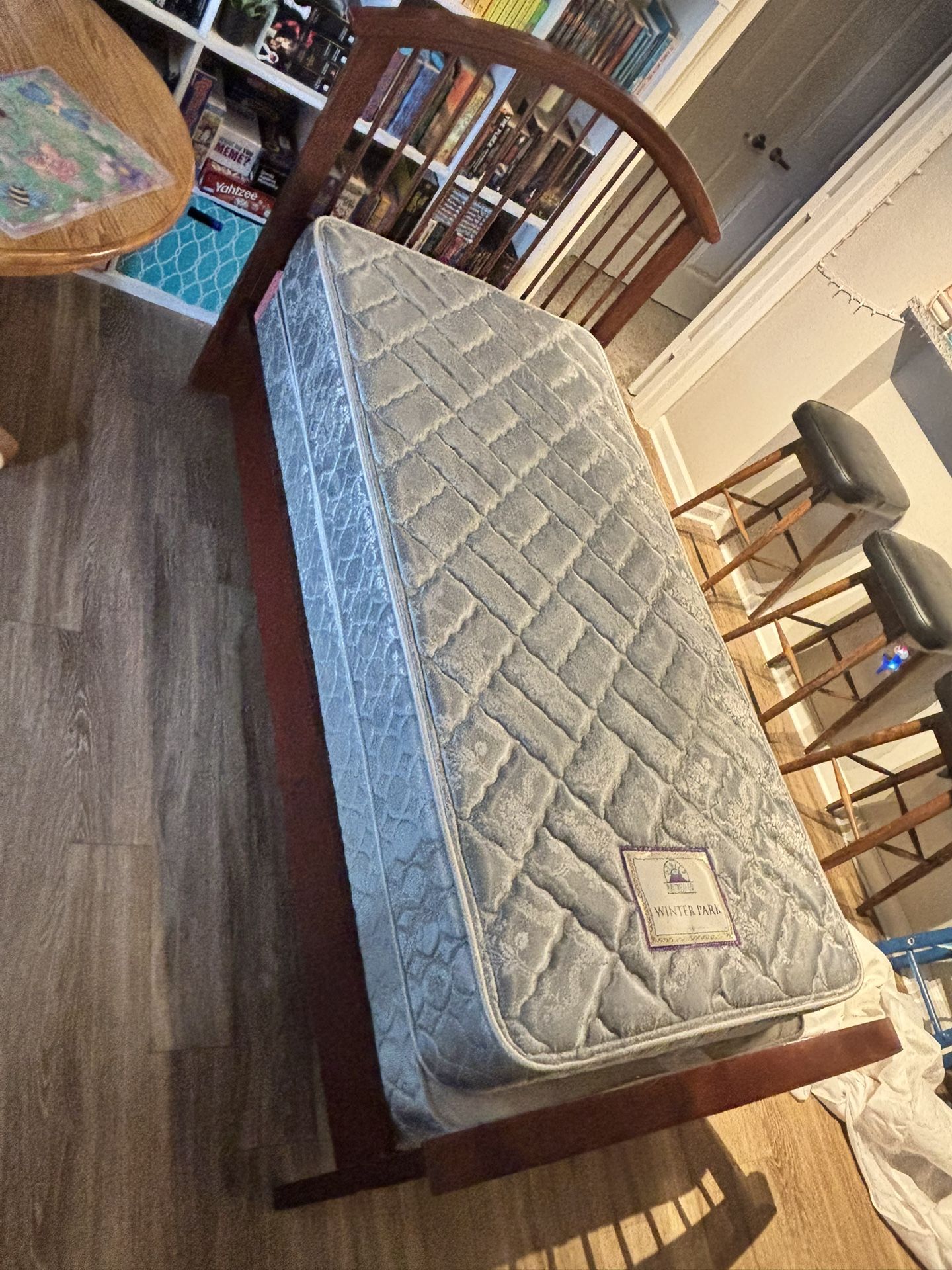 Twin Wood Bedframe W/ Mattress And Box Spring