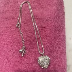 Heart-shaped silver necklace with crystals