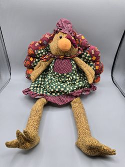 Vintage Turkey Hen Stuffed Fabric Large Autumn Fall Thanksgiving Decoration