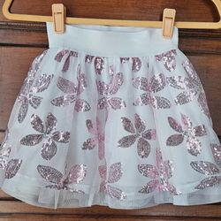 PLACE, 6/7 Skirt, Double Layered With Pink Sequence Butterflies