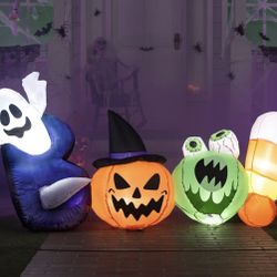 Halloween Yard Inflatable “Boo” With Ghost, Pumpkin Monster And Candy Corn