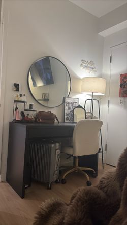 Desk, Mirror, and Lamp