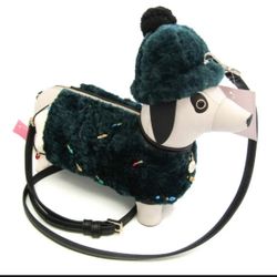 New Kate Spade Christmas Claude Dog Dachshund Leather Crossbody Bag K9365
