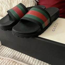 New Gucci Thick Bottom Web Slides 