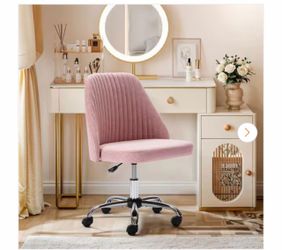 Chic Channel Tufted Back Fabric Vanity Swivel Task Chair Office Desk Chair in Pink with Armless for Home, Make-up