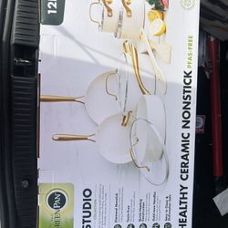 12 Pc HEALTHY CERAMIC NONSTICK Green Pan Set