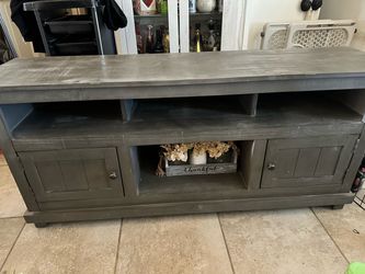 Gray Wood TV Stand with Cabinet Storage