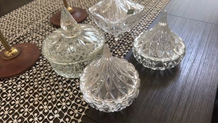 Cut Crystal Glass Lidded Candy Dish Set