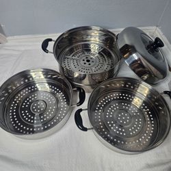 Large 3-Tier Stainless Steel Steamer Pot Set w/ Lid – Cooking & Seafood