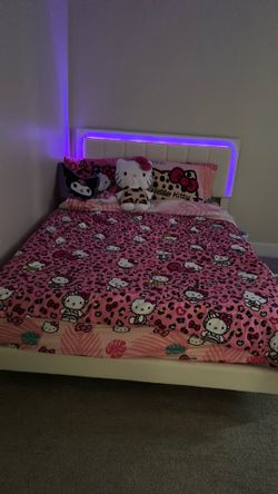 White Full Size Light Up Headboard Bed & Mattress