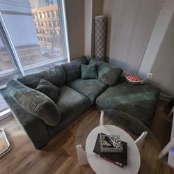 80" Green Corduroy Couch w/ Ottoman