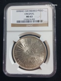 A Mexican silver peso 1898 NGC MS 63