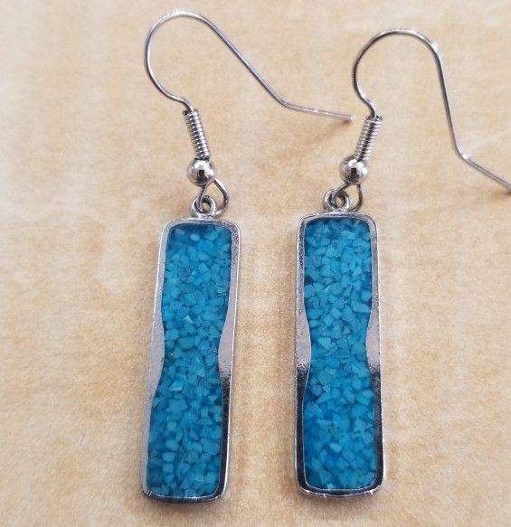 Tourquoise Chip Inlay Silver Earrings