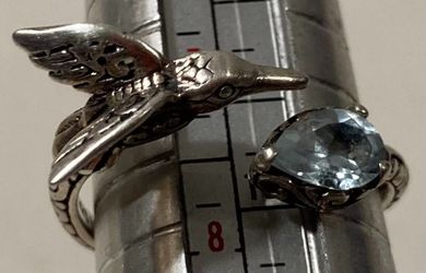 Vintage Sterling Silver Ring, Nice Hummingbird, Blue Stone, Drinking Water Look, Size 7 1/2, Nice Design, Quality, Jewelry, Accessory, Stamped 925, Cl