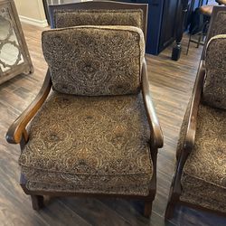 Pair of accent chairs, Heavy Solid Wood With Thick Upholstered Cushions 
