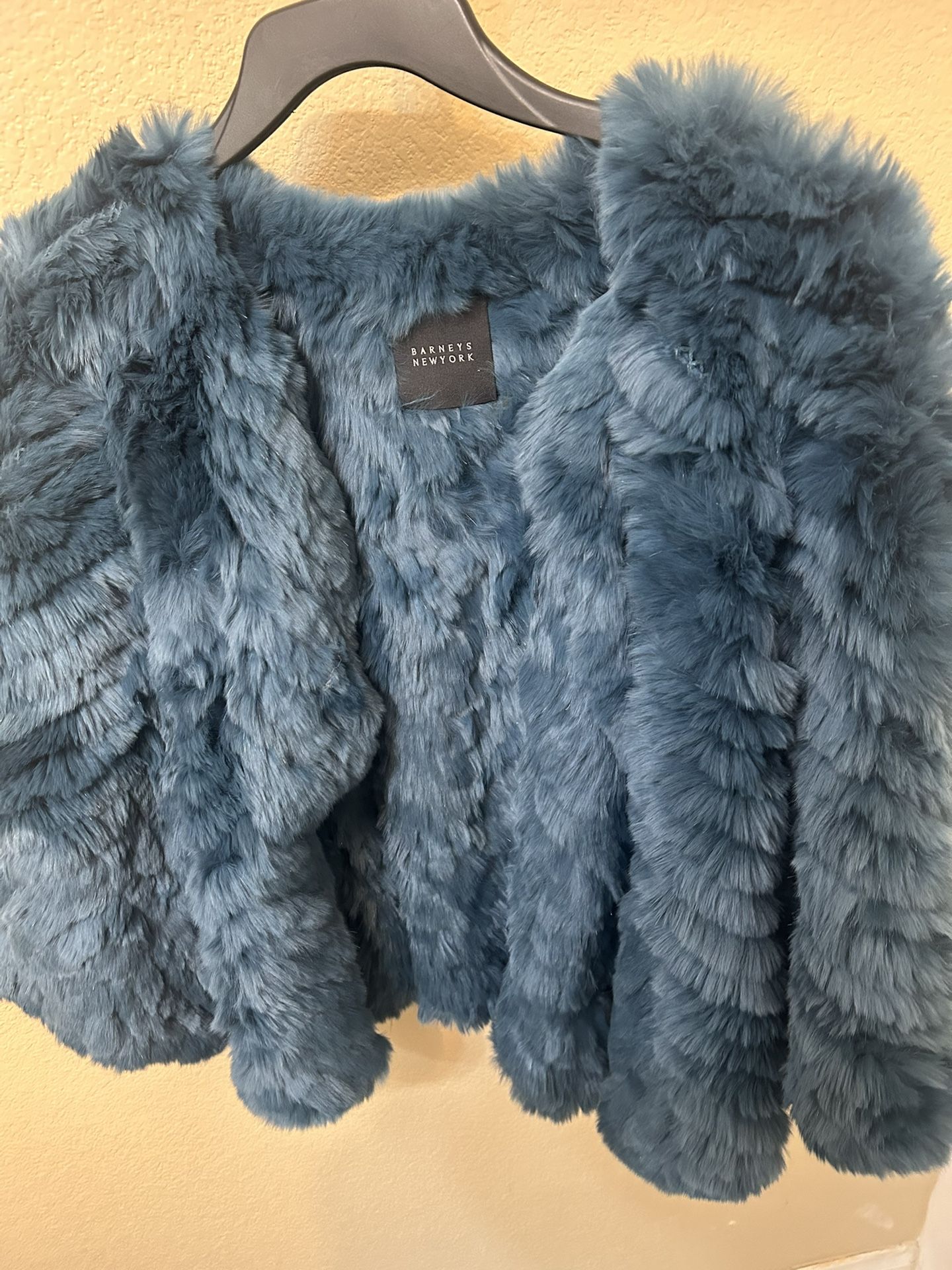 BARNEY’S NEW YORK BLUE RABBIT FUR BOLERO CROP SHAWL