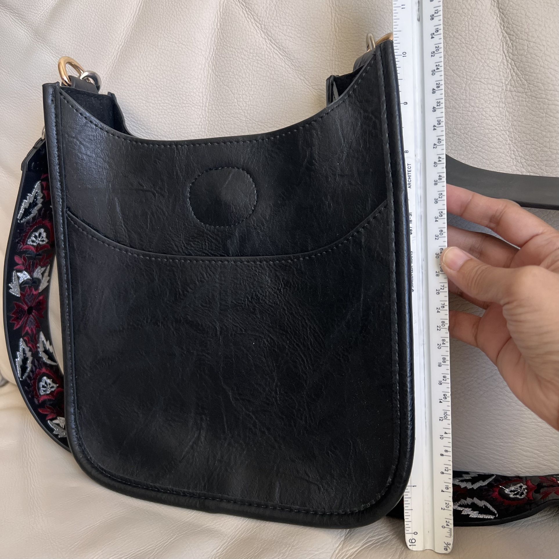 ah.dorned Classic Vegan Leather Messenger Embroidered Removable Strap