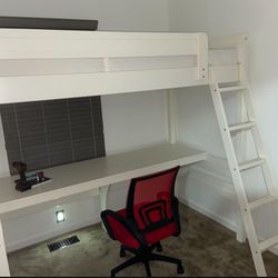 Two Loft Beds with Ladder & Guard Rail with Desk Underneath 