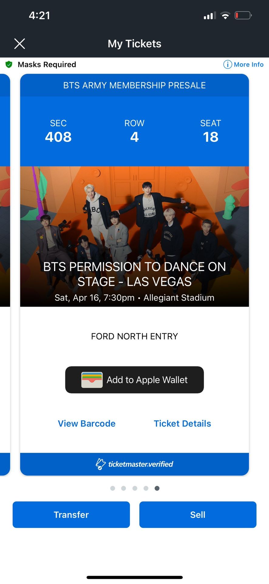 4 tickets to BTS PTD Las Vegas Allegiant Stadium 4/16