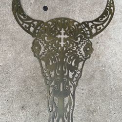 Metal Sugar Skull Bull Wall Art 