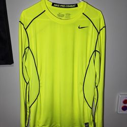 RARE Nike Combat Dri-Fit Men's Active Fitted Large Long Sleeve NEON GREEN