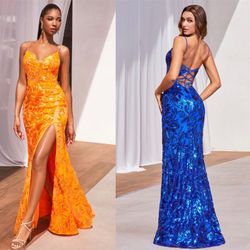 New With Tags Sequin Printed Fitted Long Formal Dress & Prom Dress $180