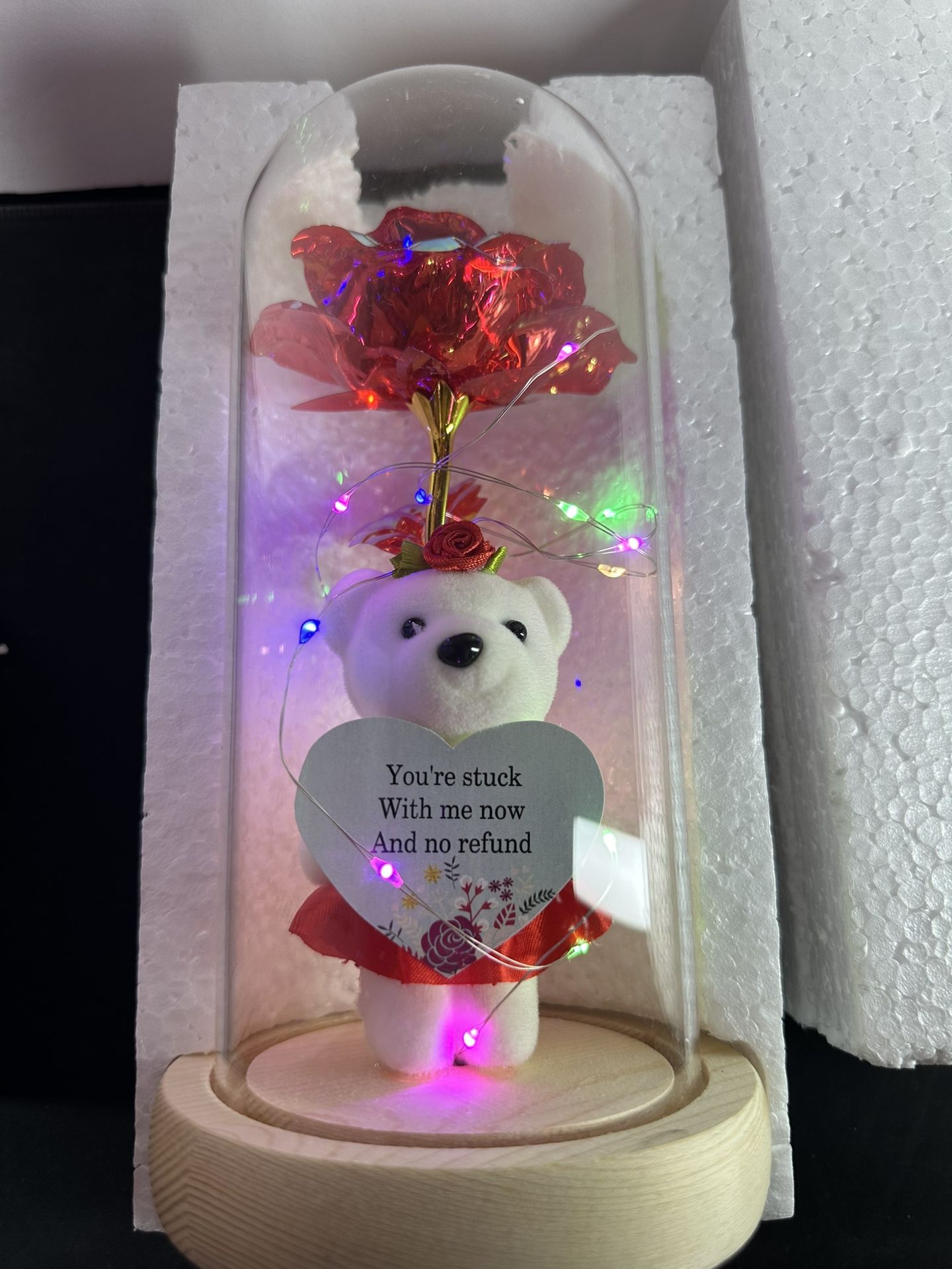 Rose Bear Lamp Gifts for Women,Valentines Day Gifts for Her,Birthday Gifts for Women,Gifts for Mom,Light Up Glass Rose Gifts for Girlfriend Wife,Mom G