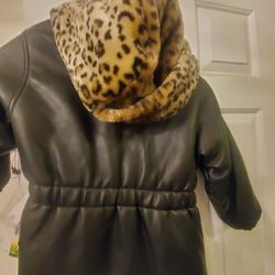 Kid's black leather with cheetah print lining, faux collar