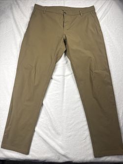 Lululemon Commission Pants Men 36x30" Tan Warpstreme EUC Zip Flex EUC Stretch