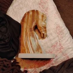 Hand Carved Trojan And Marble Horse Head