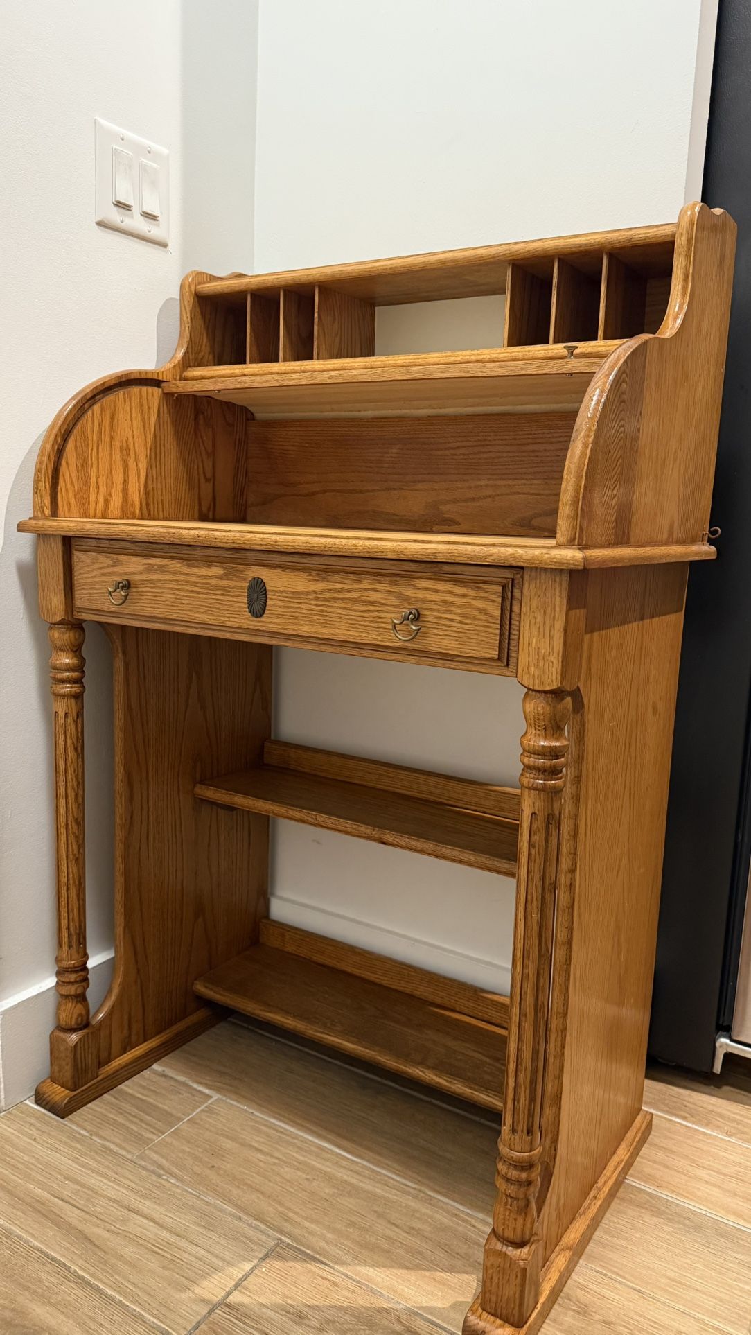 Vintage Solid Oak Roll-Top Secretary Desk by Winners Only