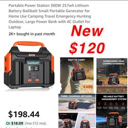 New Portable Power Station 300W 257wh Lithium Battery Bailibatt Small Portable Generator for Home Use Camping Travel Emergency Hunting Outdoor, Large 