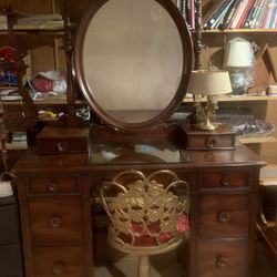 Drexel Mahogany Dressing Table Or Vanity With Signed Paper 