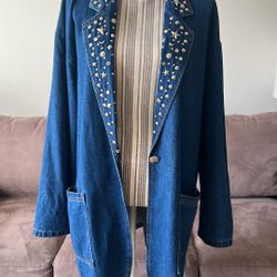 Star Studded Long Denim Jacket/Duster USA