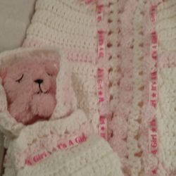 NEWBORN AND TODDLER AFGHANS WITH A STUFFED ANIMAL