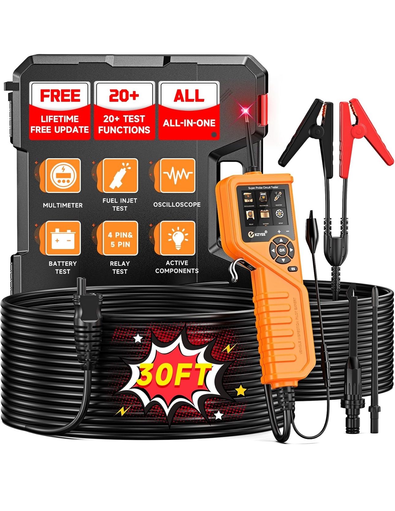 KZYEE KM601 (Upgrade of KM10) Super Probe Circuit Tester, 12V 24V Automotive Power Circuit Probe Kit, Multimeter/Oscilloscope/Relay / Battery Scanner