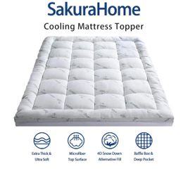 Bamboo Extra Thick Fitted Mattress Topper - California King Siz | Soft & Cooling Pillow Top Mattress Pad & Protector Bed Topper for Back Pain, Straps 