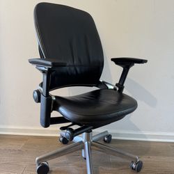 Steelcase Leap V2  Chrome Frame Office Chair  with  Black Real Leather