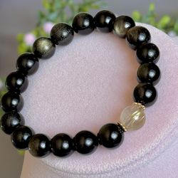 Black Obsidian Stretchy bracelet 🖤 with 1 Rutile Quartz bead 