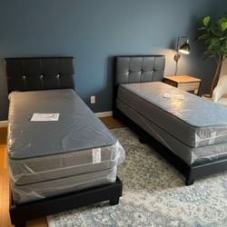 TWIN SIZE BED FRAME WITH MATTRESS AND BOX SPRING SET TWO SETS 6PCS FREE DELIVERY 