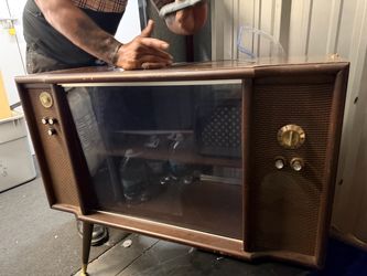 Vintage Mid-Century TV Cabinet Repurposed Display Bar Cabinet Clear Doors