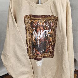 Men's NOVAMEN Saint Graffiti Embroidered Crewneck Sweatshirt Size 3XL Sand