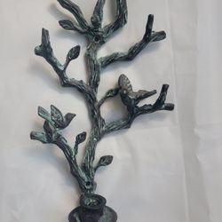 Verdigris Tree With Birds Wall Candleholder 