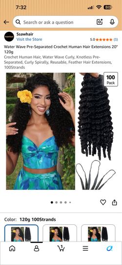 20” Water Wave Pre-Separated Crochet Human Hair Extensions
